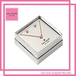 KATE SPADE Rose Gold Yours Truly Pave Studs & Pendant Set KS Dust Bag & Box NWT